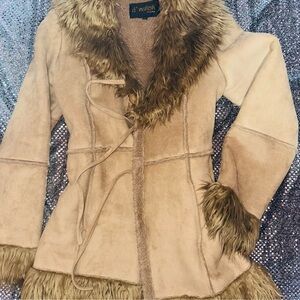 Tan Faux Fur Trimmed Coat